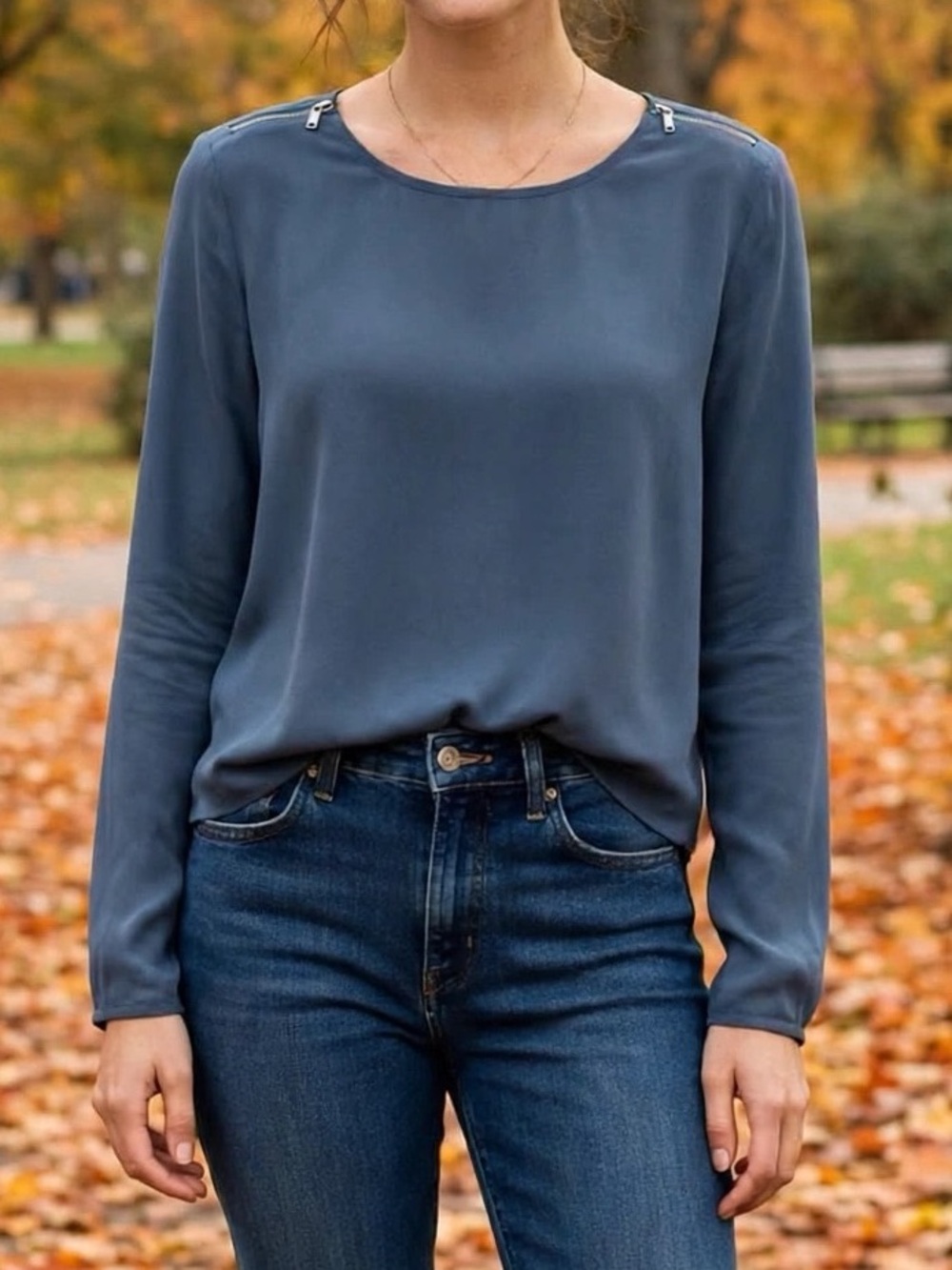 Banana Republic® Zipper Shoulder Blue Women's Top